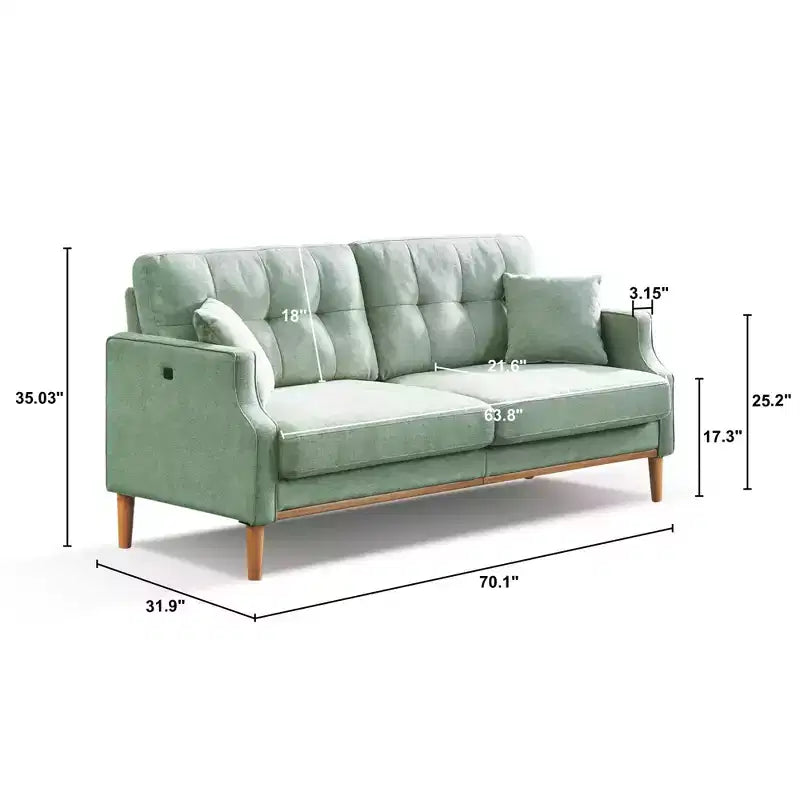 70.1 Inch Waterproof 3-Seat Sofa with USB Outlet for Living Room,Small Space,Office,Apartment