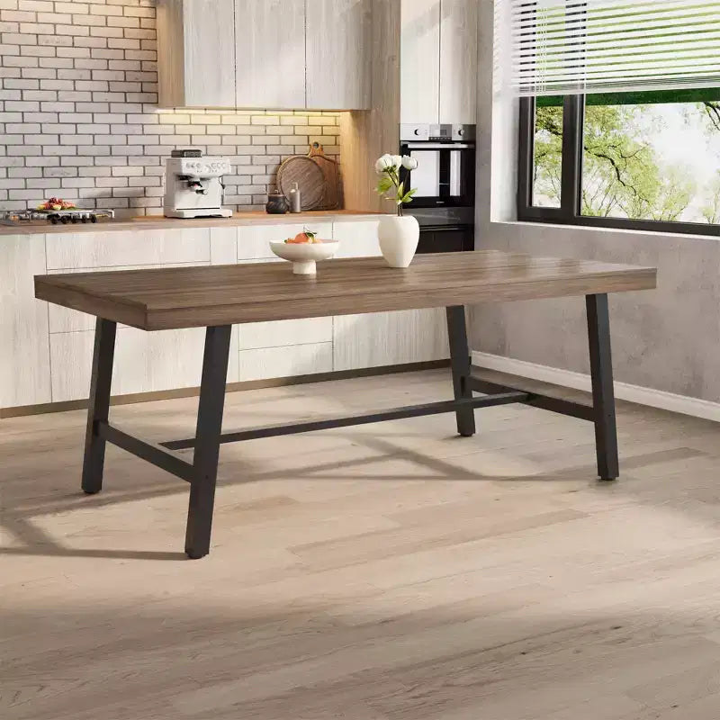 71 Industrial Dining Table for 6-8 People, Large Rectangular Wooden Kitchen Table with Sturdy Metal Frame for Dining Room