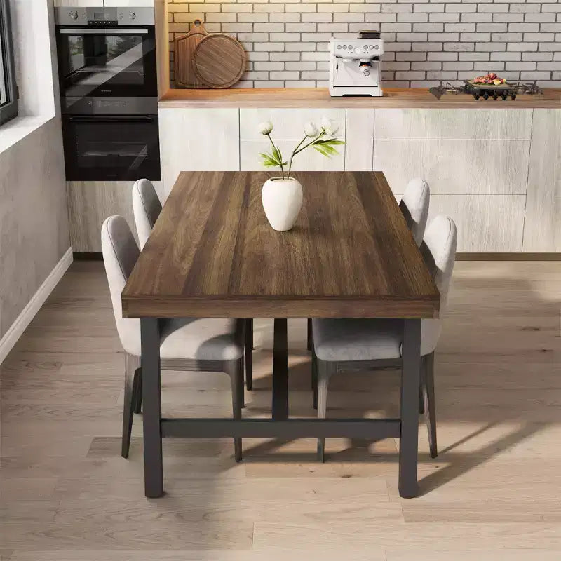 71 Industrial Dining Table for 6-8 People, Large Rectangular Wooden Kitchen Table with Sturdy Metal Frame for Dining Room