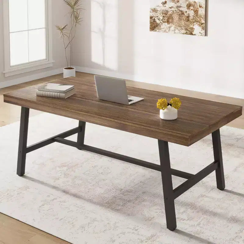 71 Industrial Dining Table for 6-8 People, Large Rectangular Wooden Kitchen Table with Sturdy Metal Frame for Dining Room