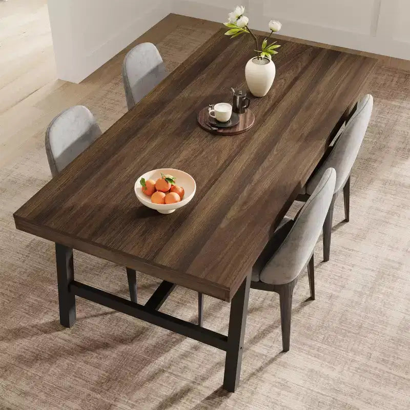 71 Industrial Dining Table for 6-8 People, Large Rectangular Wooden Kitchen Table with Sturdy Metal Frame for Dining Room