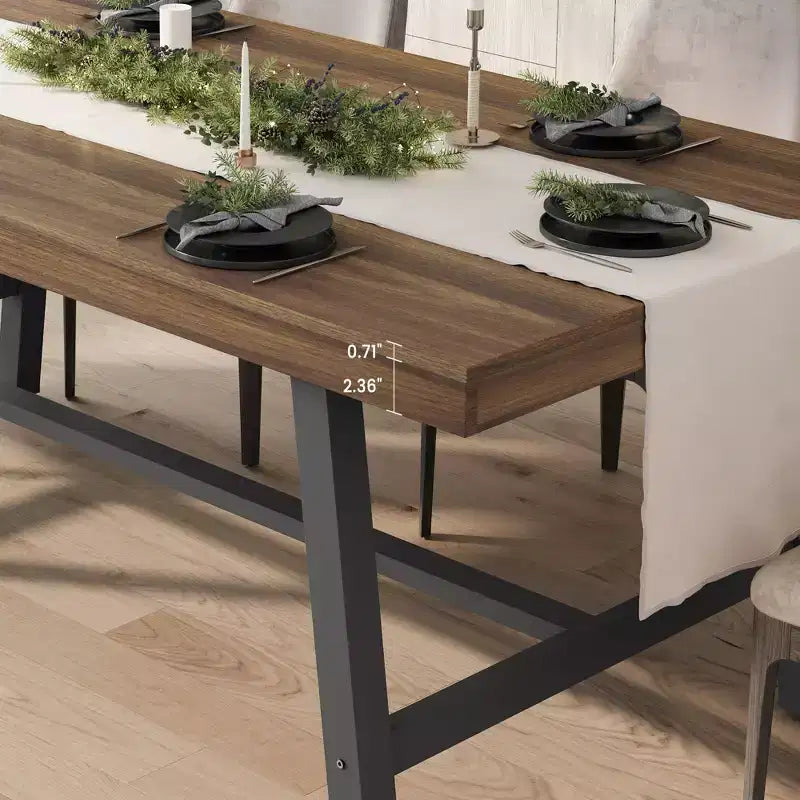71 Industrial Dining Table for 6-8 People, Large Rectangular Wooden Kitchen Table with Sturdy Metal Frame for Dining Room