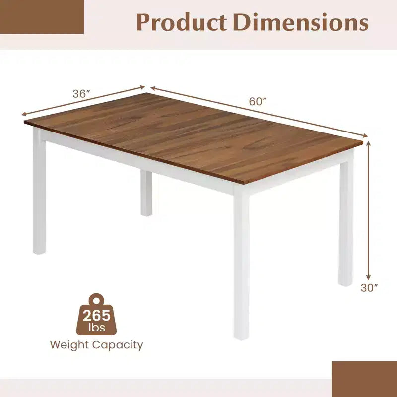 60'' Rectangular Dinner Table w/Solid Rubber Wood Legs for Kitchen Dining Room Brown & White
