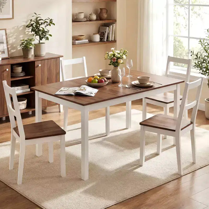 60'' Rectangular Dinner Table w/Solid Rubber Wood Legs for Kitchen Dining Room Brown & White