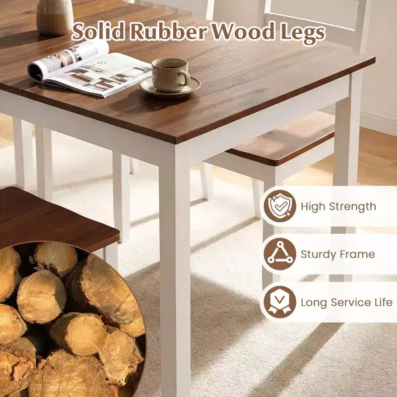 60'' Rectangular Dinner Table w/Solid Rubber Wood Legs for Kitchen Dining Room Brown & White
