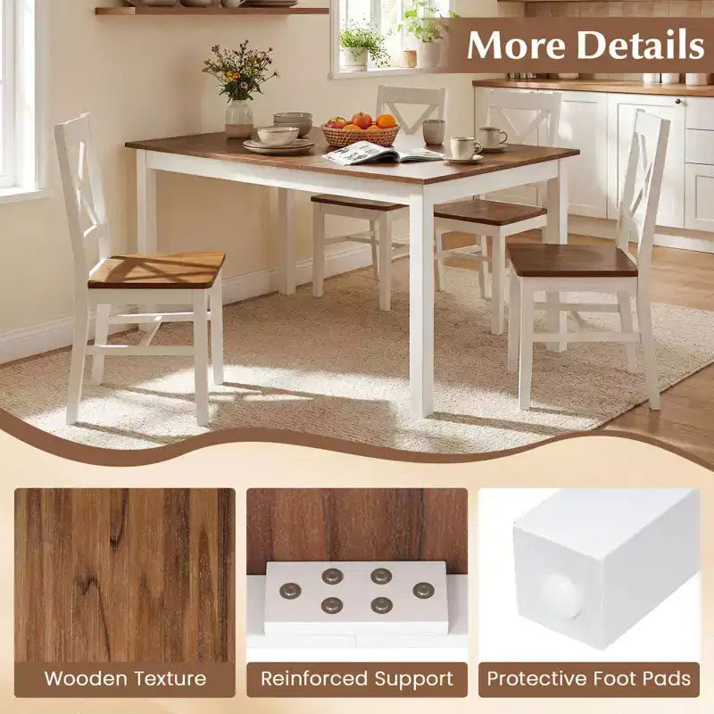 Tavolo da pranzo rettangolare da 60'' con gambe in legno massello di gomma per cucina e sala da pranzo, marrone e bianco
