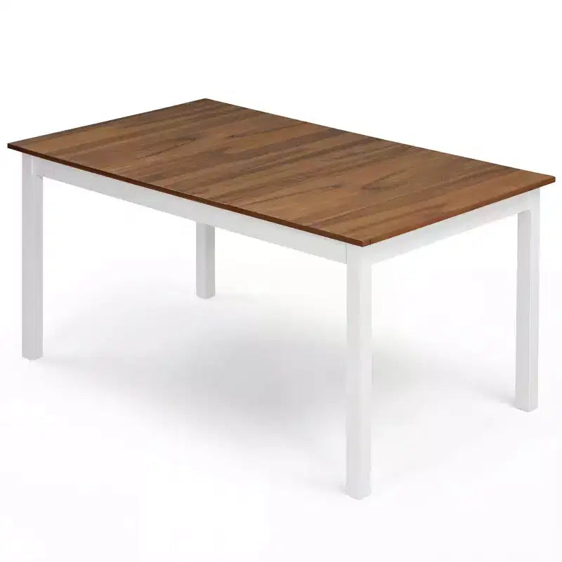 Tavolo da pranzo rettangolare da 60'' con gambe in legno massello di gomma per cucina e sala da pranzo, marrone e bianco