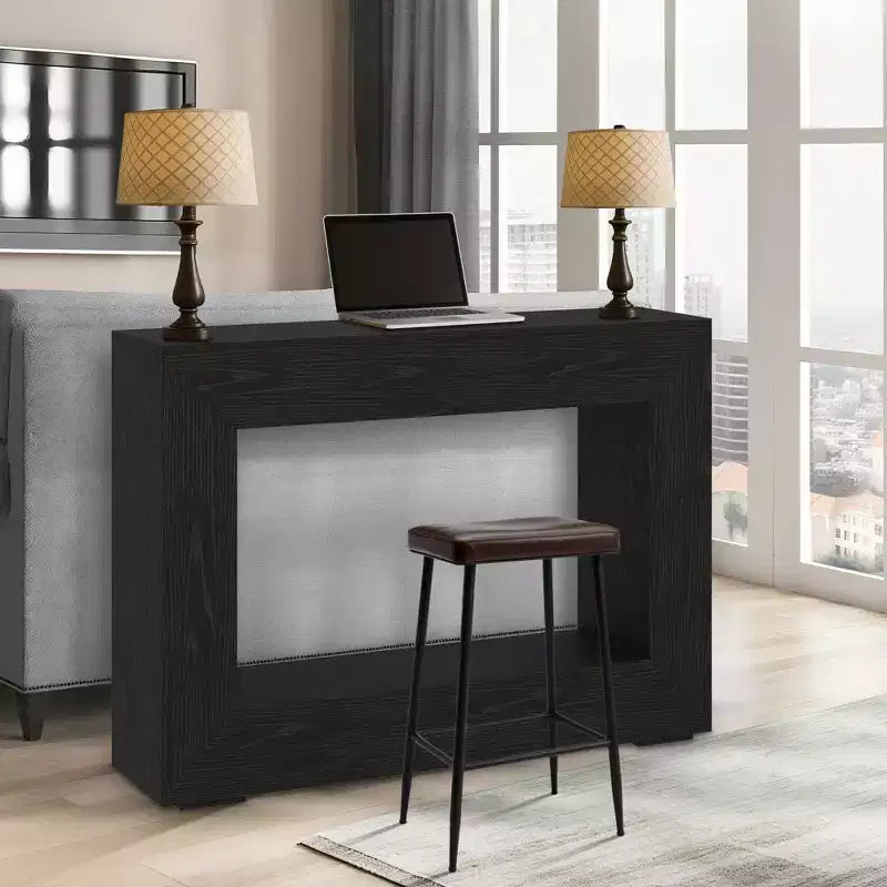 Tavolo consolle rustico da 47 per l’ingresso, tavolino in legno da accostare al divano con contenitore, finitura in noce nero