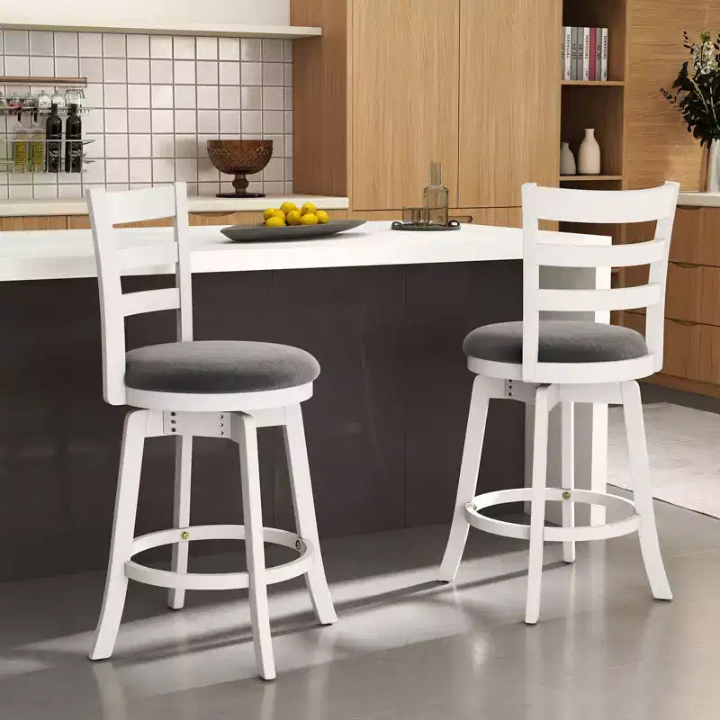 25'' Swivel Counter Barstools Set of 2 w/Backrest & Upholstered Seat Footrest