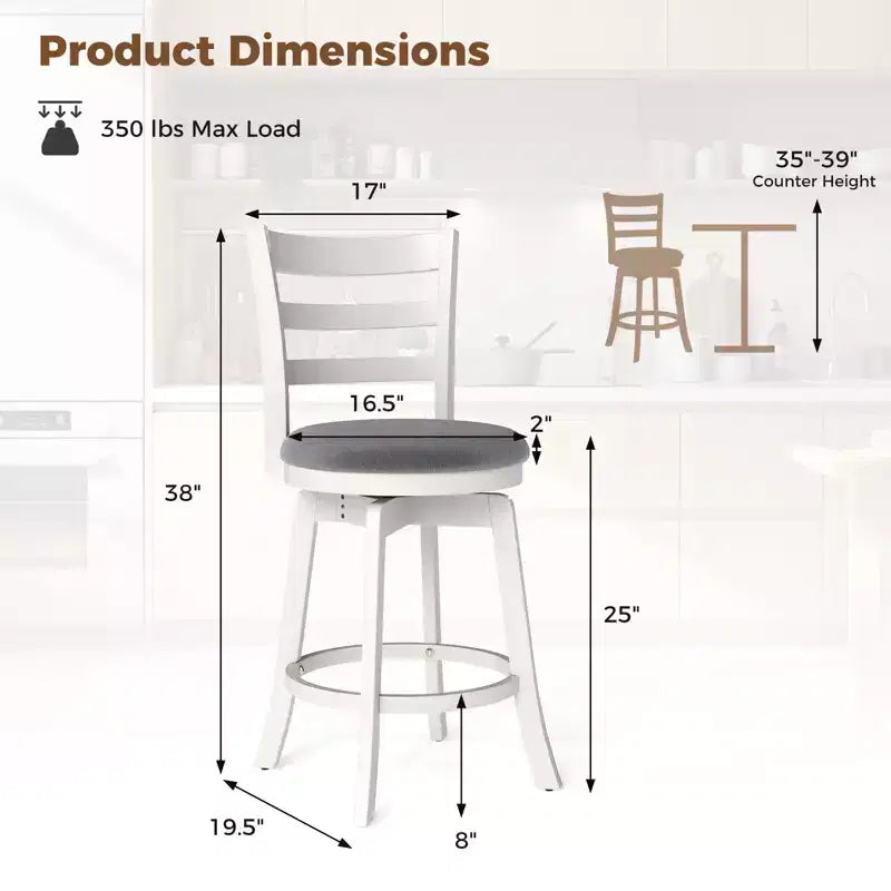 25'' Swivel Counter Barstools Set of 2 w/Backrest & Upholstered Seat Footrest