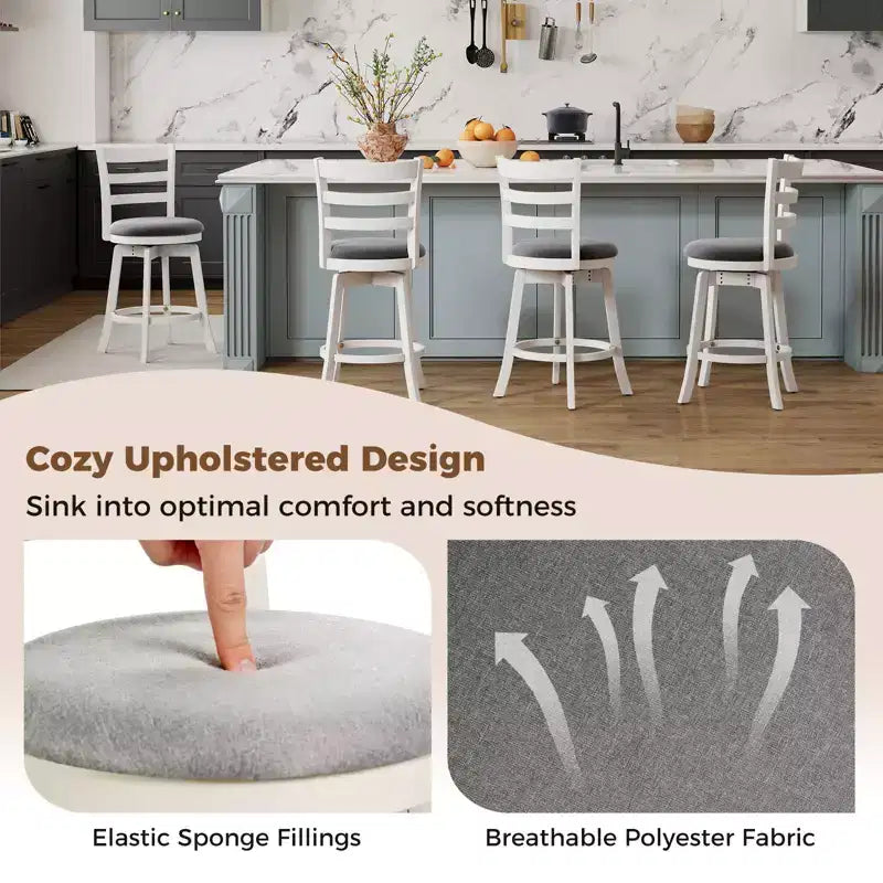 25'' Swivel Counter Barstools Set of 2 w/Backrest & Upholstered Seat Footrest