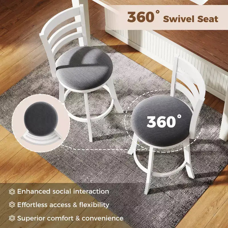 25'' Swivel Counter Barstools Set of 2 w/Backrest & Upholstered Seat Footrest