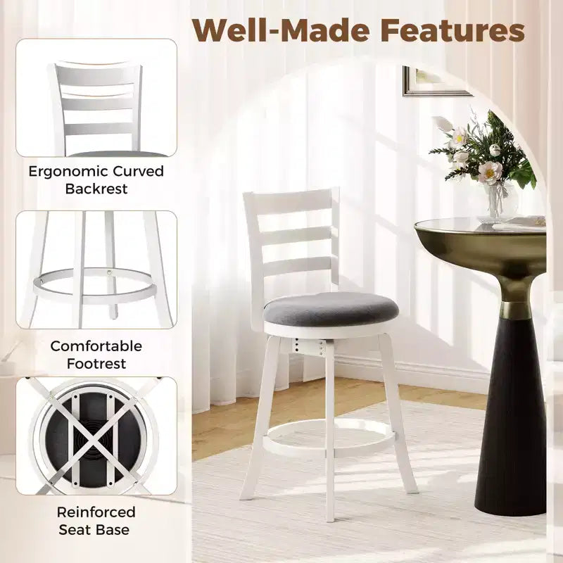 25'' Swivel Counter Barstools Set of 2 w/Backrest & Upholstered Seat Footrest