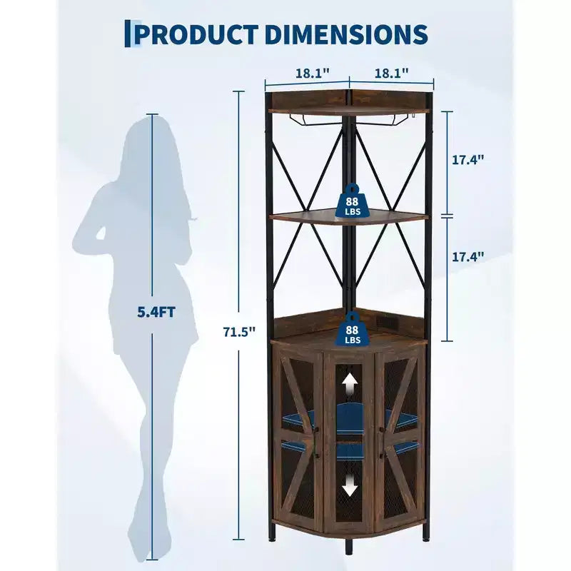 4-Tier Corner Wine Rack with Industrial Frame - Foldable Bar Storage for Small Spaces & Apartments