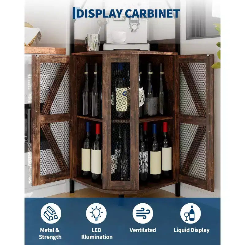 4-Tier Corner Wine Rack with Industrial Frame - Foldable Bar Storage for Small Spaces & Apartments