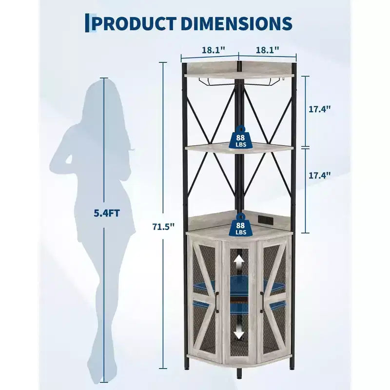 4-Tier Corner Wine Rack with Industrial Frame - Foldable Bar Storage for Small Spaces & Apartments