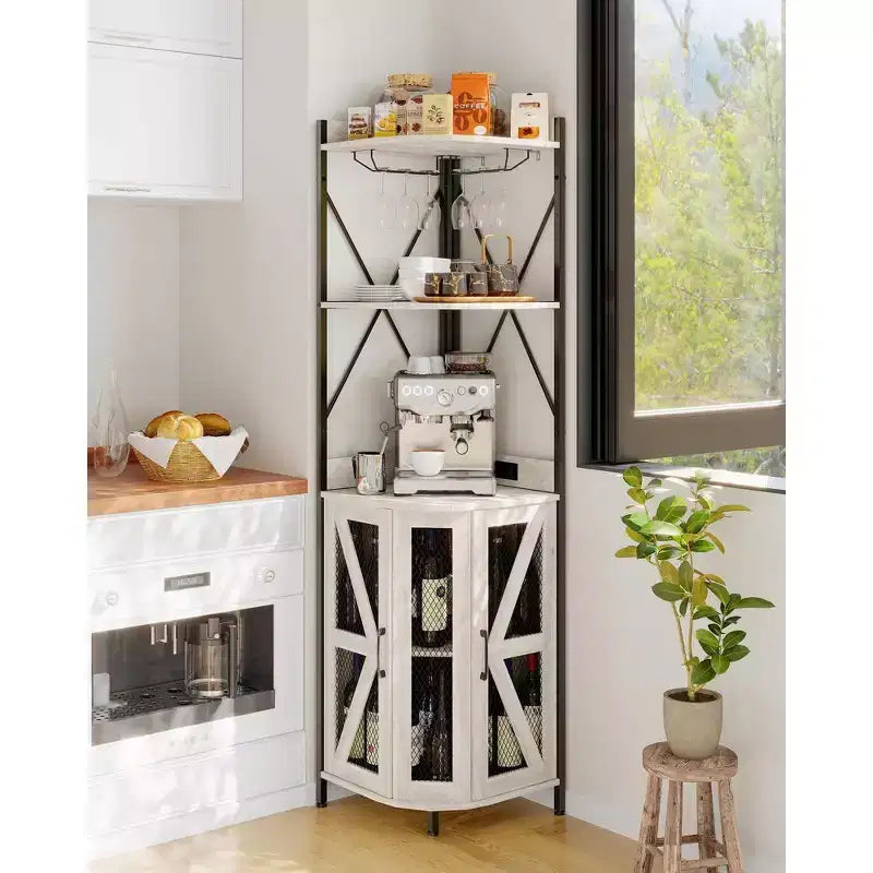 4-Tier Corner Wine Rack with Industrial Frame - Foldable Bar Storage for Small Spaces & Apartments