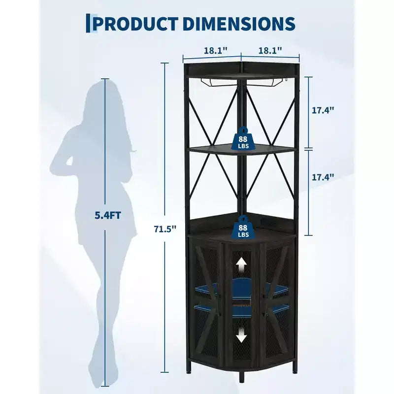 4-Tier Corner Wine Rack with Industrial Frame - Foldable Bar Storage for Small Spaces & Apartments