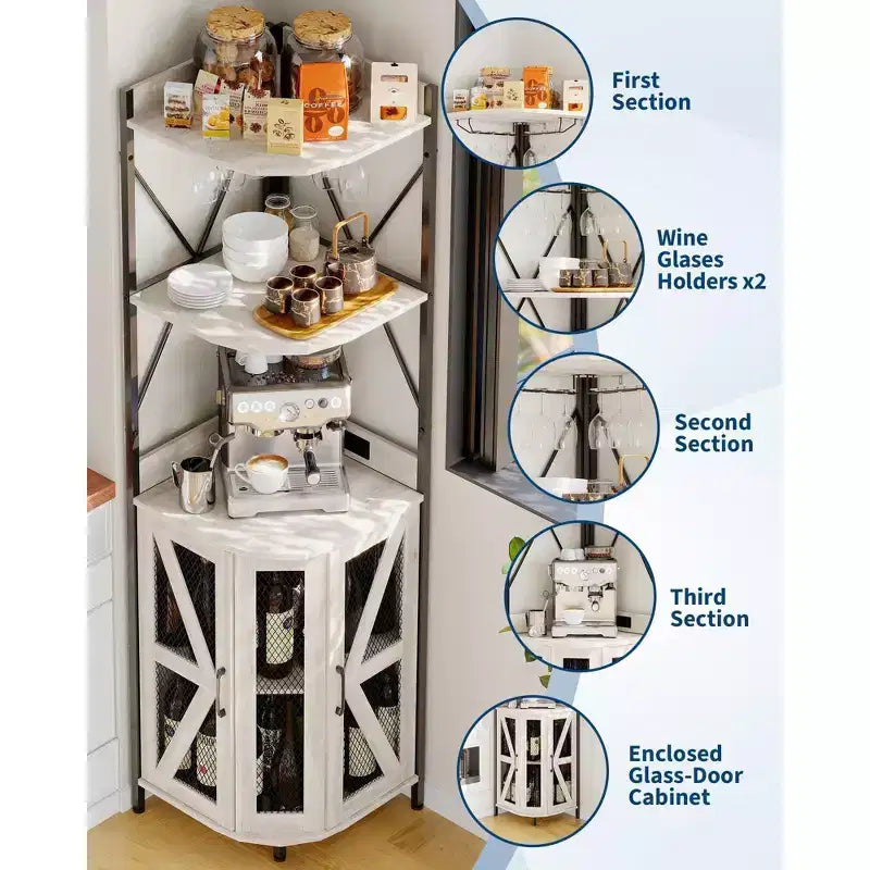 4-Tier Corner Wine Rack with Industrial Frame - Foldable Bar Storage for Small Spaces & Apartments