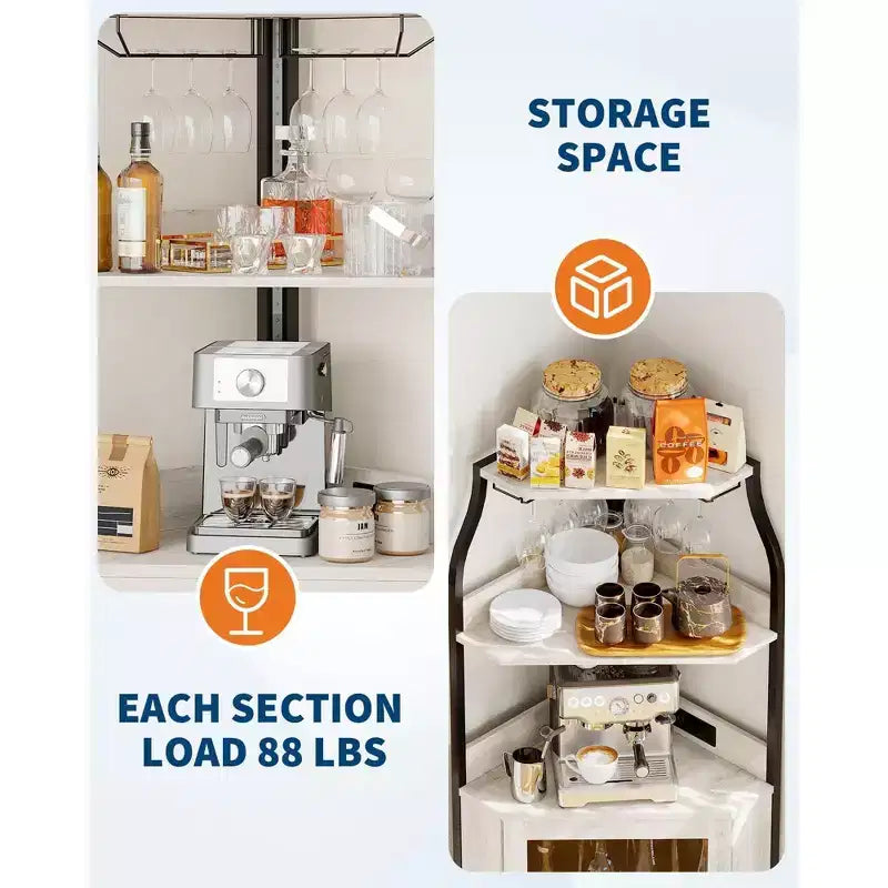 4-Tier Corner Wine Rack with Industrial Frame - Foldable Bar Storage for Small Spaces & Apartments