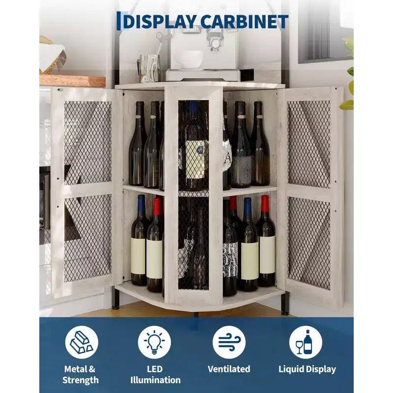 4-Tier Corner Wine Rack with Industrial Frame - Foldable Bar Storage for Small Spaces & Apartments