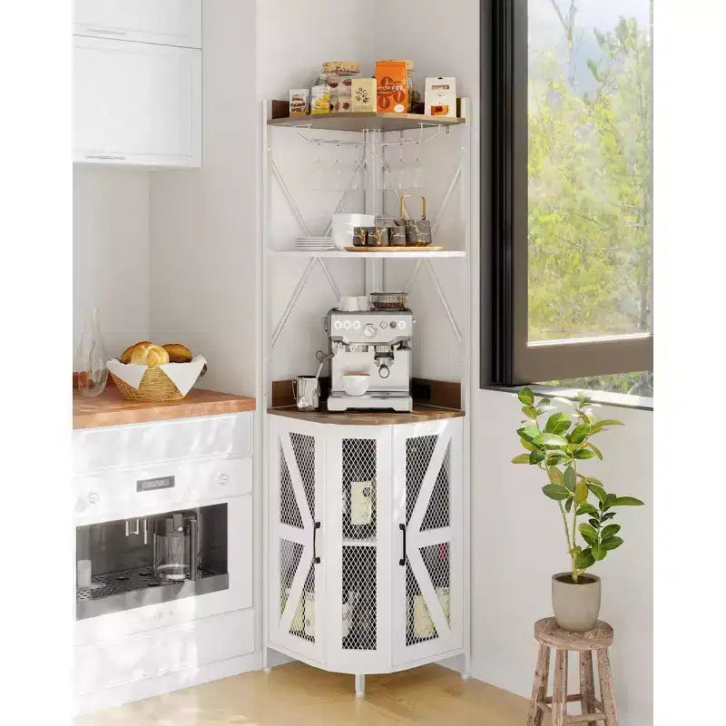 4-Tier Corner Wine Rack with Industrial Frame - Foldable Bar Storage for Small Spaces & Apartments