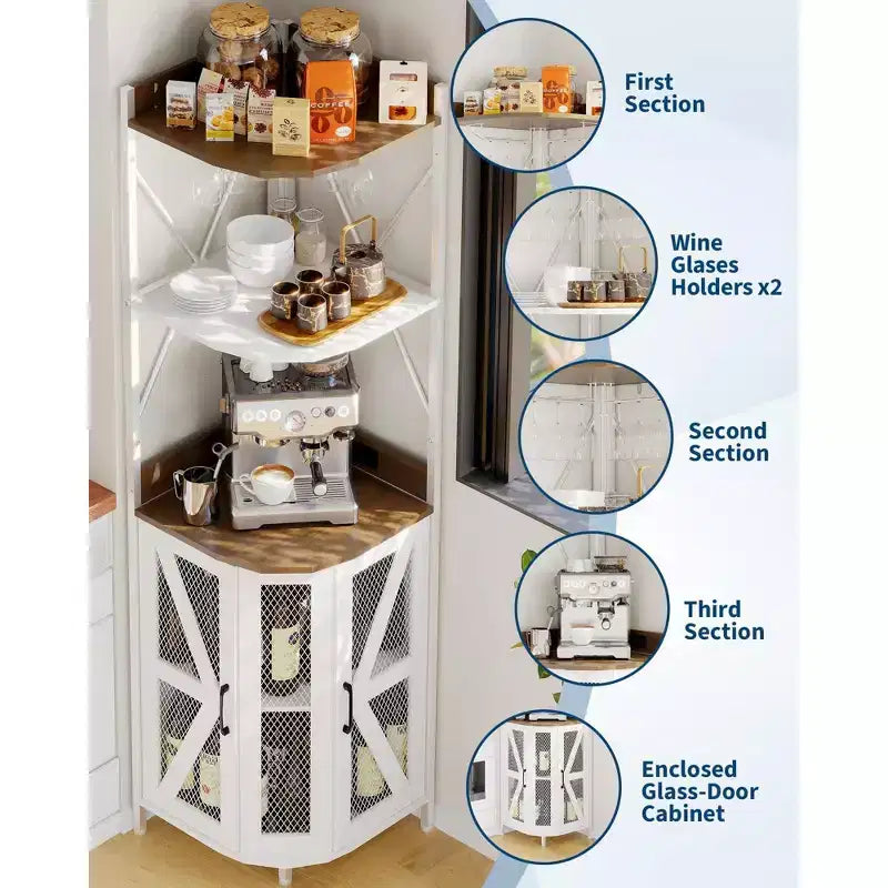 4-Tier Corner Wine Rack with Industrial Frame - Foldable Bar Storage for Small Spaces & Apartments