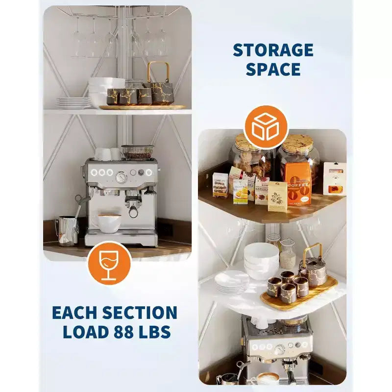4-Tier Corner Wine Rack with Industrial Frame - Foldable Bar Storage for Small Spaces & Apartments