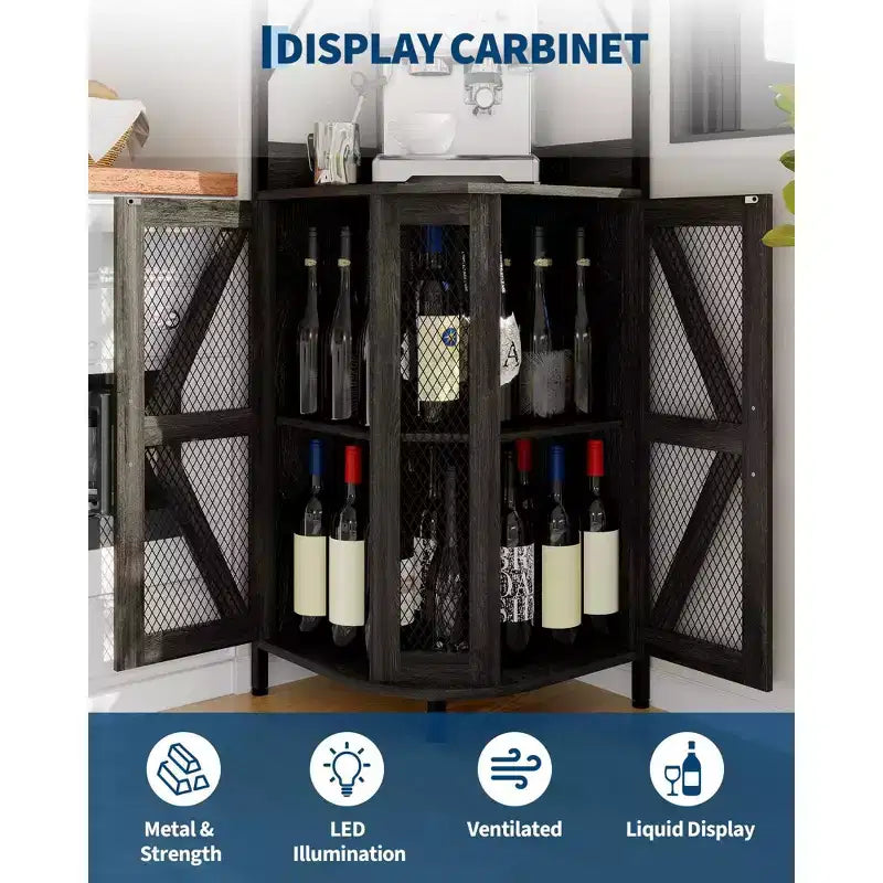 4-Tier Corner Wine Rack with Industrial Frame - Foldable Bar Storage for Small Spaces & Apartments