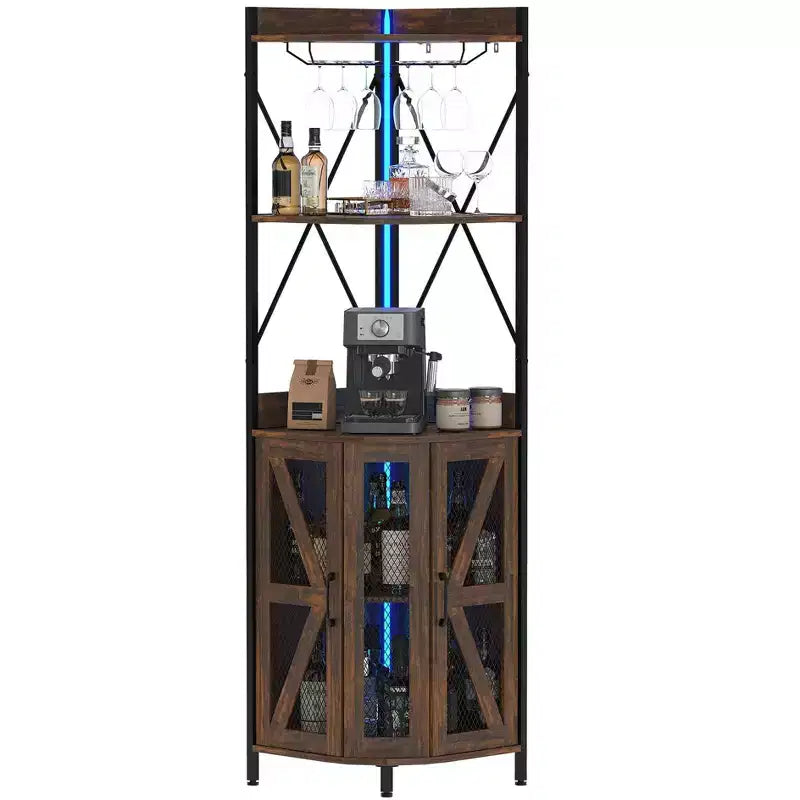 4-Tier Corner Wine Rack with Industrial Frame - Foldable Bar Storage for Small Spaces & Apartments