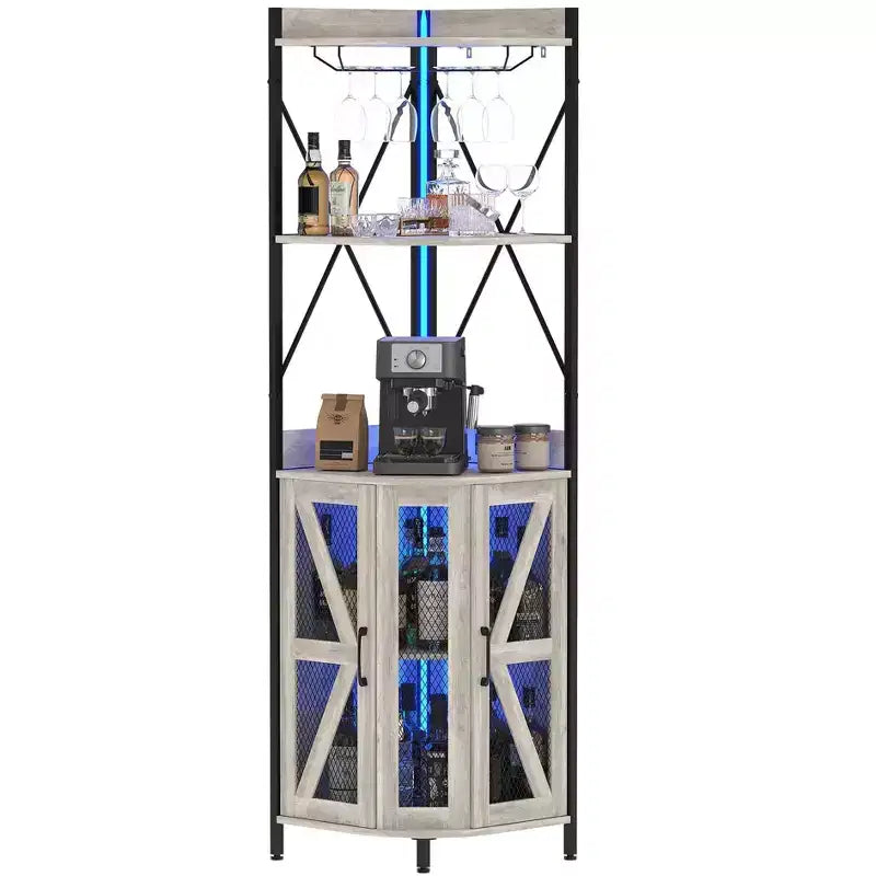 4-Tier Corner Wine Rack with Industrial Frame - Foldable Bar Storage for Small Spaces & Apartments