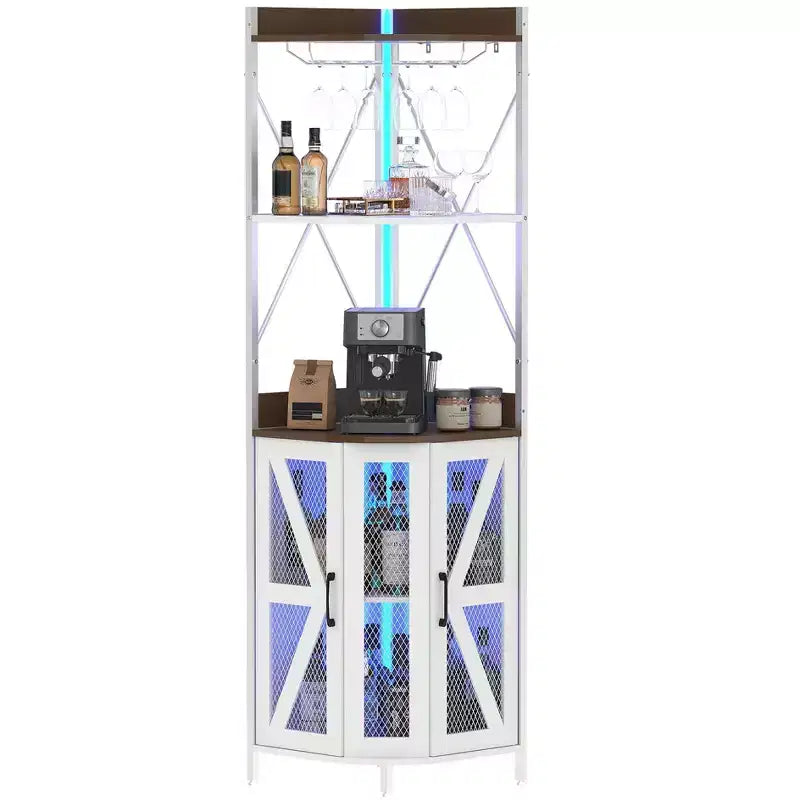 4-Tier Corner Wine Rack with Industrial Frame - Foldable Bar Storage for Small Spaces & Apartments