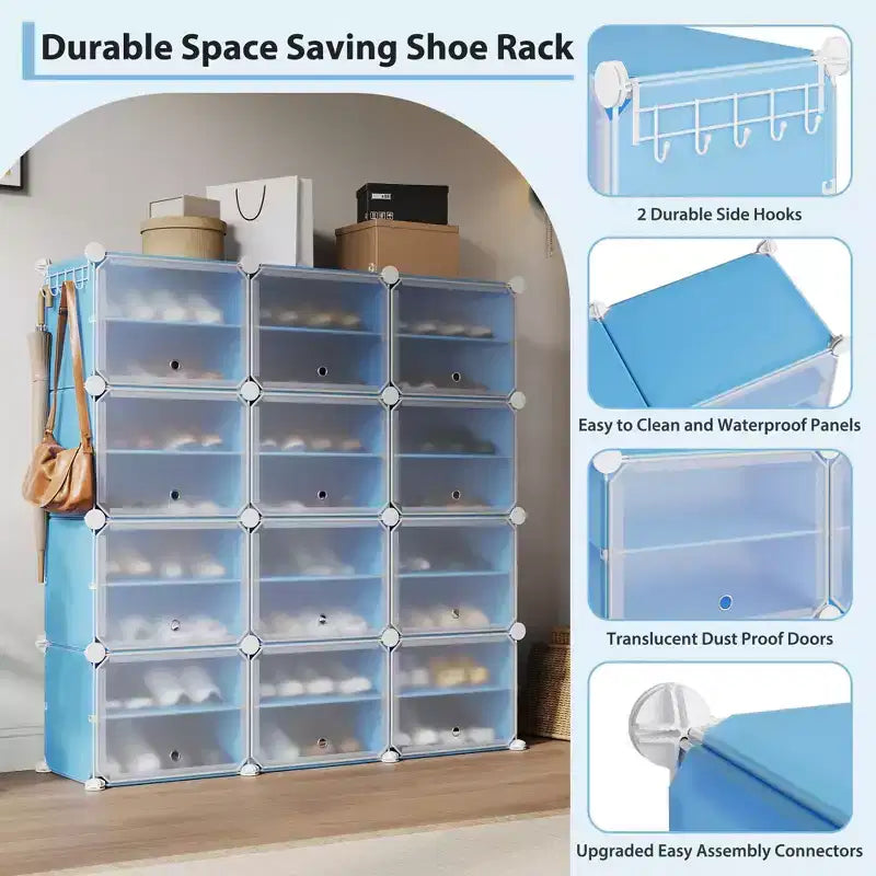 Shoe Rack, Shoe Storage 8 Tier Plastic Organizer with Metal Frame Holds 48 Pairs for Entryway/Closet/Bedroom