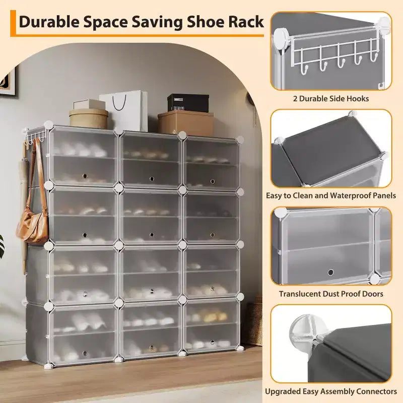 Shoe Rack, Shoe Storage 8 Tier Plastic Organizer with Metal Frame Holds 48 Pairs for Entryway/Closet/Bedroom