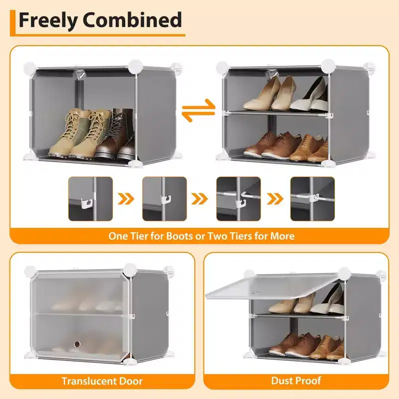 Shoe Rack, Shoe Storage 8 Tier Plastic Organizer with Metal Frame Holds 48 Pairs for Entryway/Closet/Bedroom