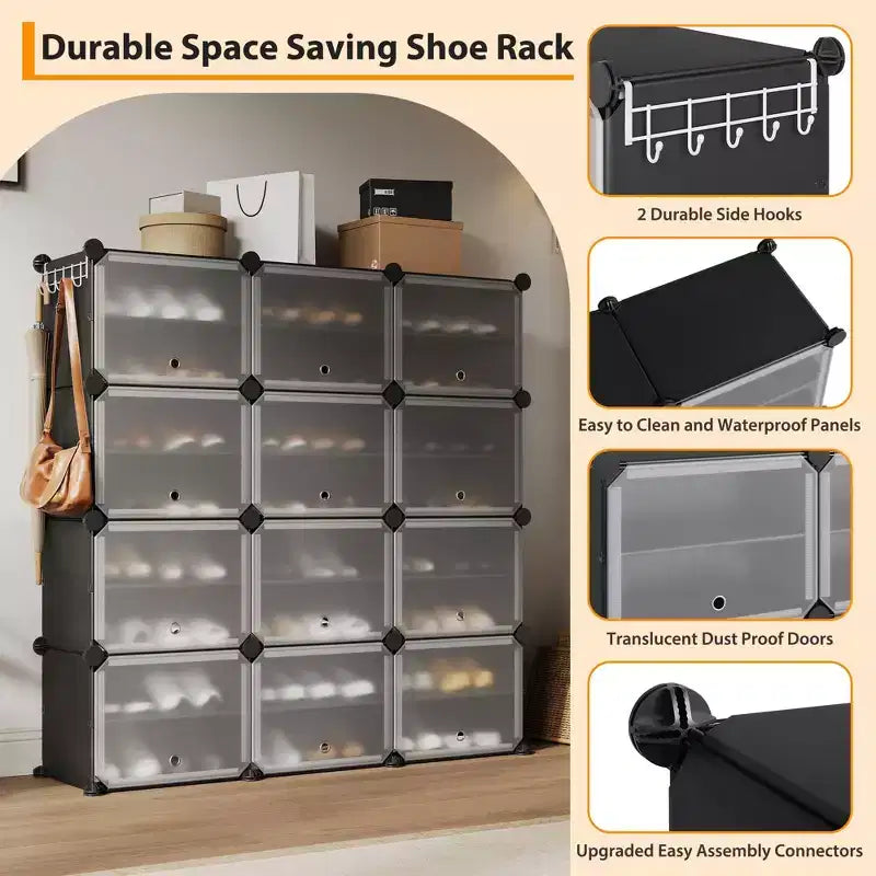 Shoe Rack, Shoe Storage 8 Tier Plastic Organizer with Metal Frame Holds 48 Pairs for Entryway/Closet/Bedroom
