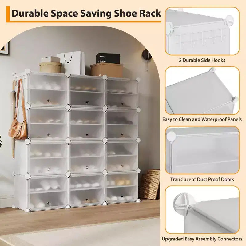 Shoe Rack, Shoe Storage 8 Tier Plastic Organizer with Metal Frame Holds 48 Pairs for Entryway/Closet/Bedroom