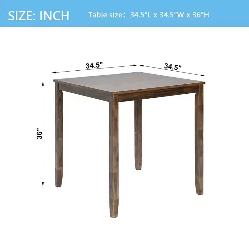 Wooden Square Counter Height Dining Table, Walnut Kitchen Table for Small Space Only The Table