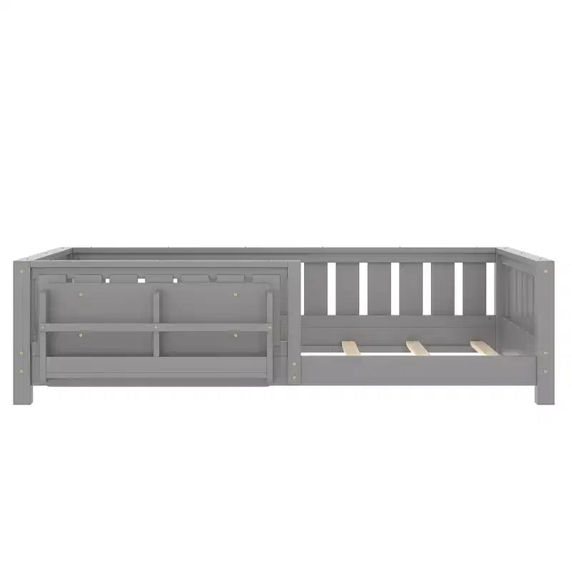 Twin bed with built-in bookshelf and high-quality safety guardrail