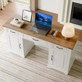 Farmhouse Executive Desk, Writing Desk with 3 Drawers and 2 Cabinets, Rustic Wooden Computer Table for Work, Study, Writing, Workstation for Bedroom