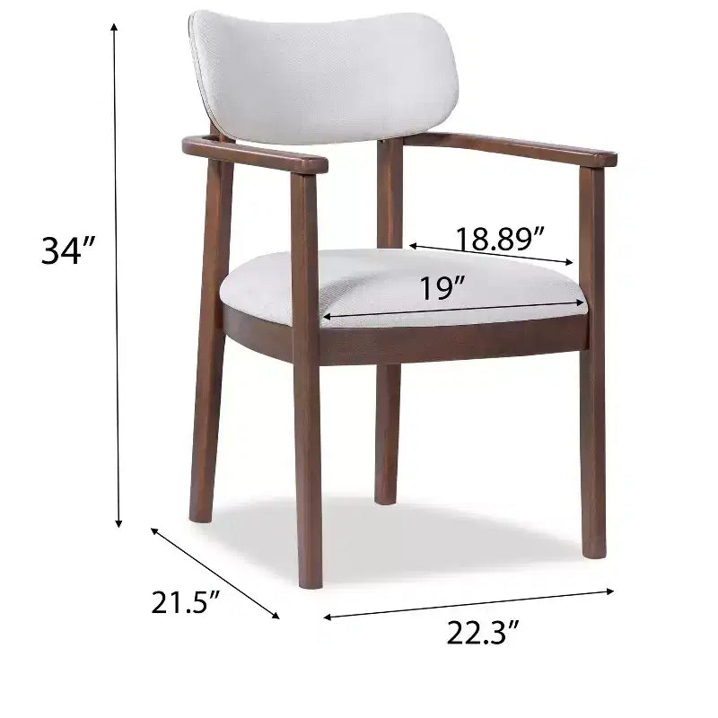 Set di 2 sedie da pranzo imbottite in legno di caucciù stile rustico, con schienale curvo