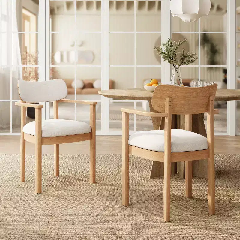 Set di 2 sedie da pranzo imbottite in legno di caucciù stile rustico, con schienale curvo