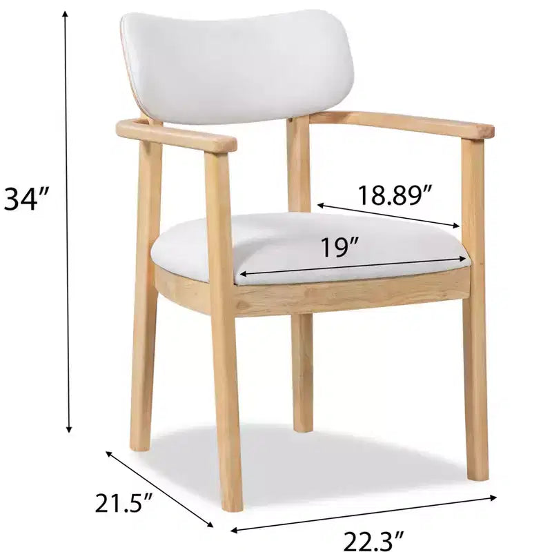 Set di 2 sedie da pranzo imbottite in legno di caucciù stile rustico, con schienale curvo