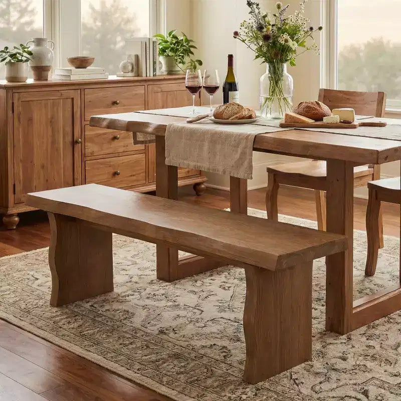 Farmhouse Pine Dining Bench with Flared Leg Design