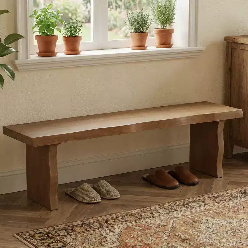 Farmhouse Pine Dining Bench with Flared Leg Design