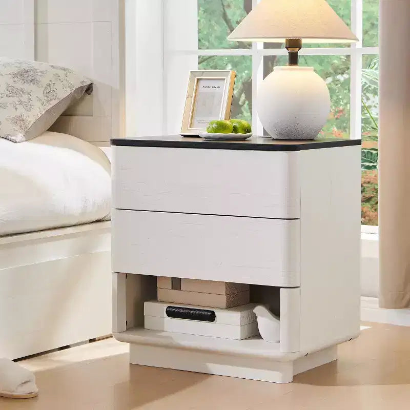 Modern Bedside Table Set of 2 with USB Charging Station 2 Drawers Push to Open Design