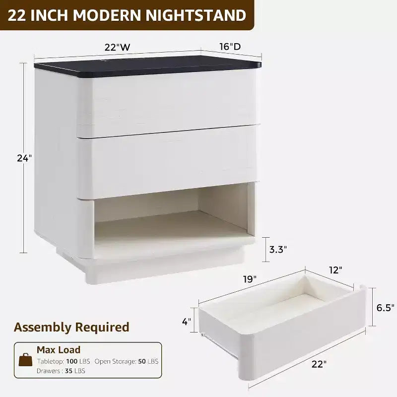 Set di 2 comodini moderni con stazione di ricarica USB, 2 cassetti e apertura a pressione