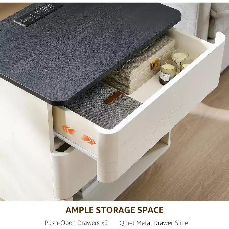 Set di 2 comodini moderni con stazione di ricarica USB, 2 cassetti e apertura a pressione