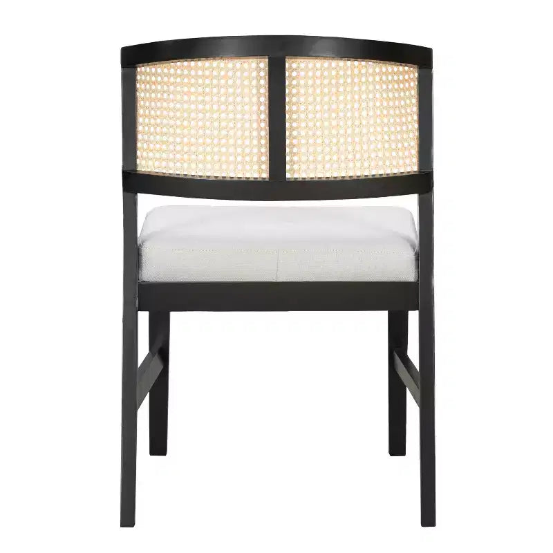 Set of 2 Rattan Dining Chairs Armless Chair Kitchen Side Chair with Curved Rattan Back & Rubberwood Frame