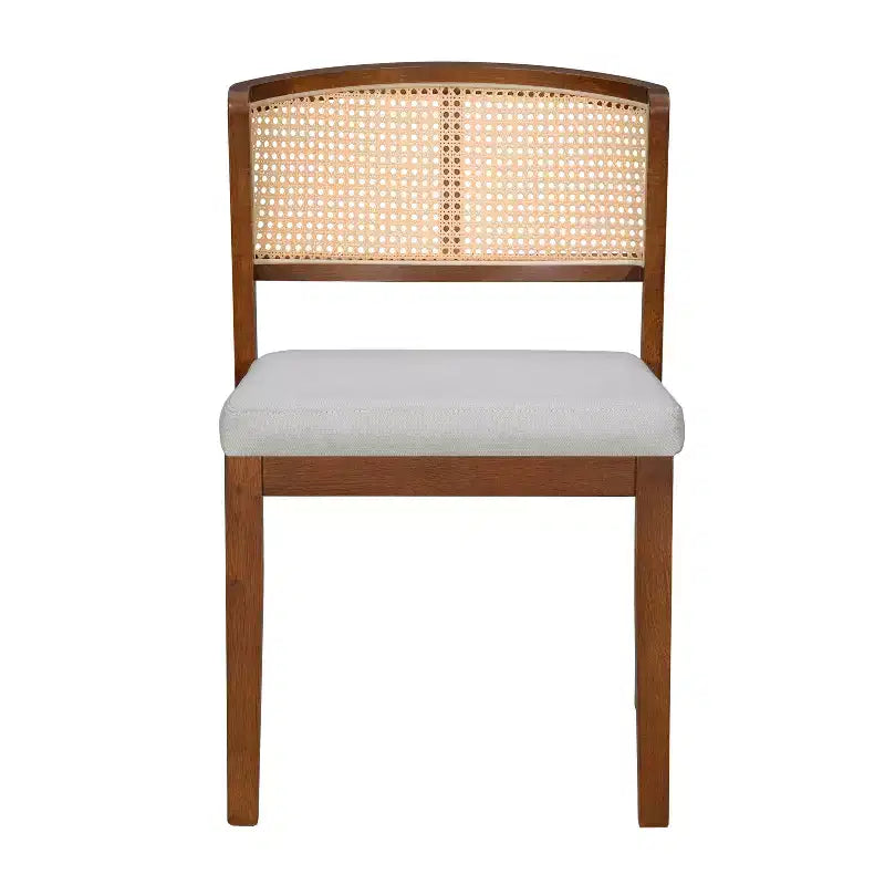 Set of 2 Rattan Dining Chairs Armless Chair Kitchen Side Chair with Curved Rattan Back & Rubberwood Frame